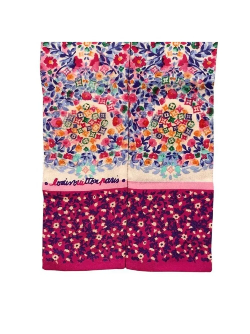 Louis Vuitton Silk Scarf Bandeau Catania Monogram Floral Pink